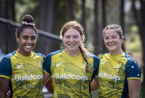 Three rugby women athletes