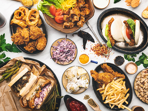 Lots of food on a table